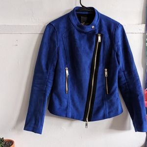 McGinn Cobalt Blue Suede Leather Moto Jacket Small